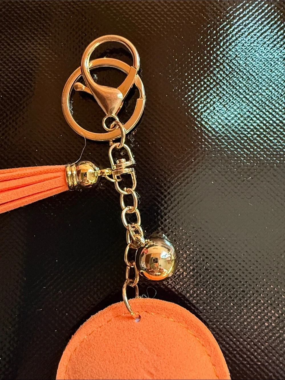 Kids Orange Rhinestone Football Helmet Keychain with Tassel Charm
